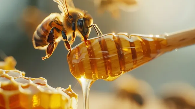Biene beim Honigtropfen auf Wabe
