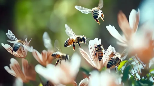 Bienen bestäuben Wildblumen in natürlicher Umgebung
