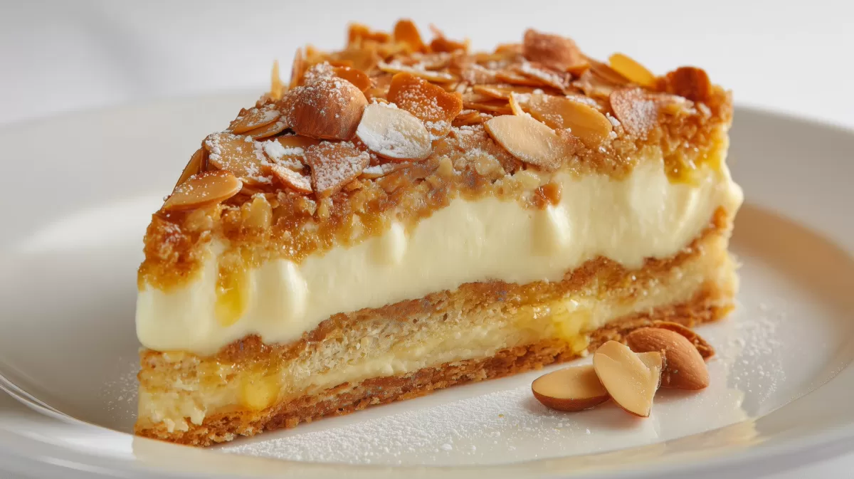 Bienenstich mit Vanillecreme und gerösteten Mandeln