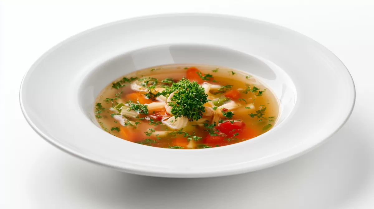 Bier Suppe mit Gemüse und Petersilie im Teller