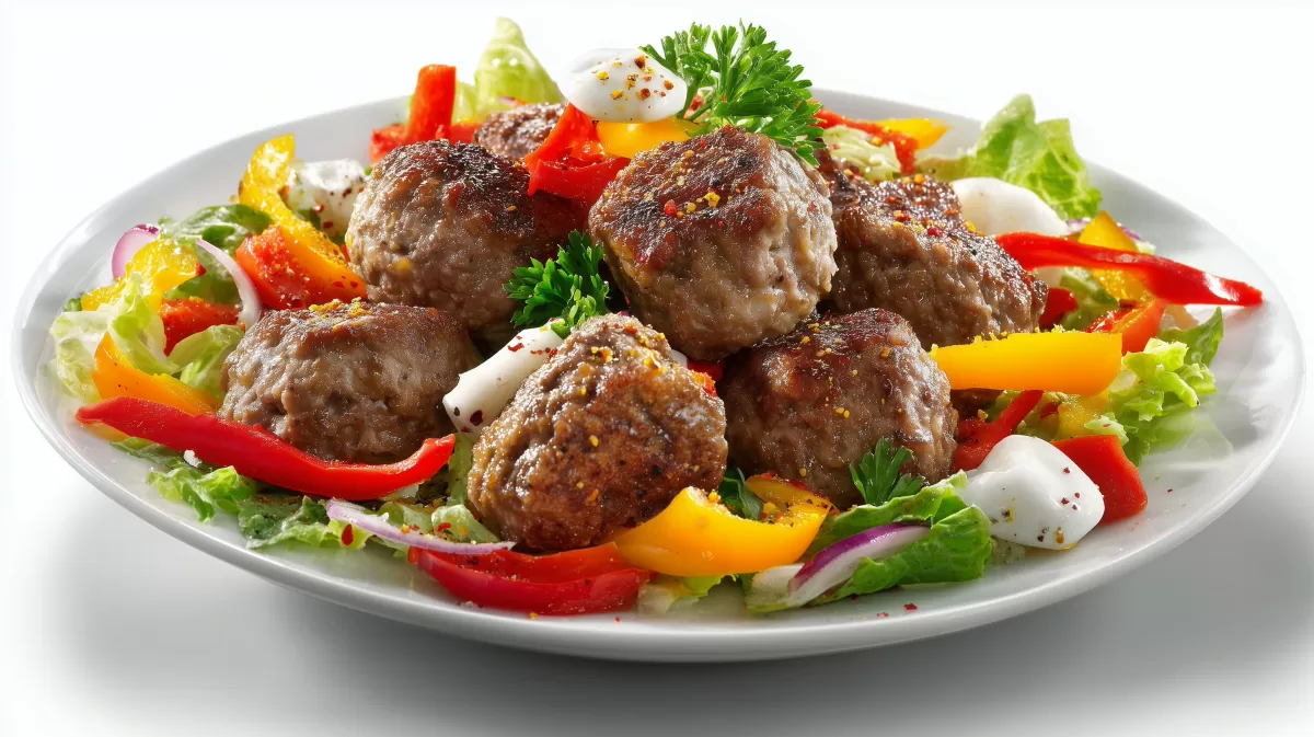 Bifteki Frikadellen auf Bauernsalat mit Paprika