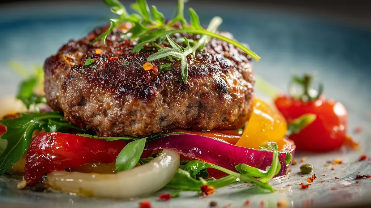 Bifteki-Frikadellen mit Bauernsalat und Paprika