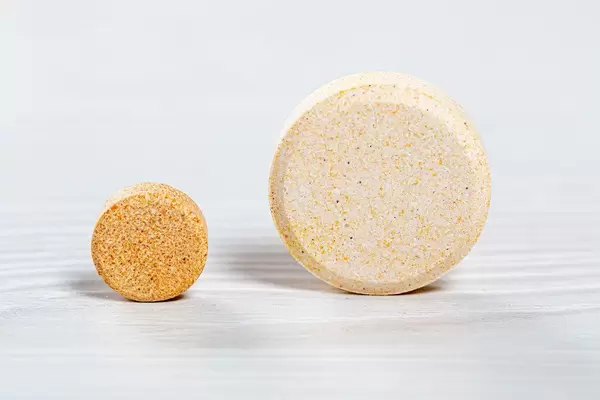 Big and small pills closeup