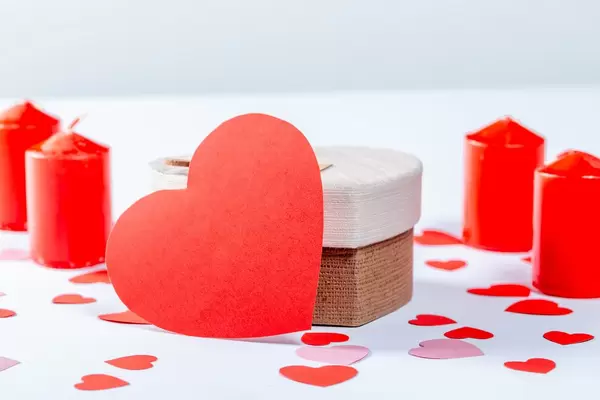 Big red heart-Valentine with gift and candles