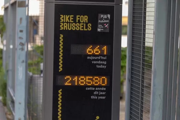 Bike for Brussels bike counter machine shows 661 bikers for the actual day on the street of Brussels, Belgium