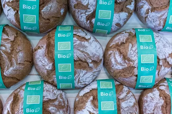 Bio-Brot: klassisches, rundes Laib Brot aus der Sicht von oben