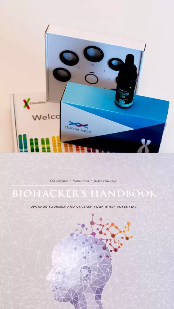 Biohacker's Handbook with DNA Test and Analysis Kits, Oura Ring Size Kit and Recover CBD