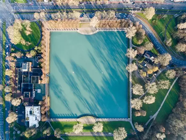 Birds View Drone Shot of Aachener Weiher Pond in Cologne, Germany