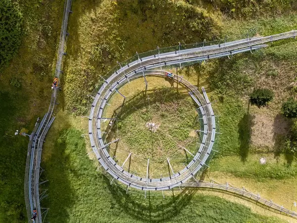 Birds View Drone Shot of Alpine Slide in Summer in Gutach, Germany