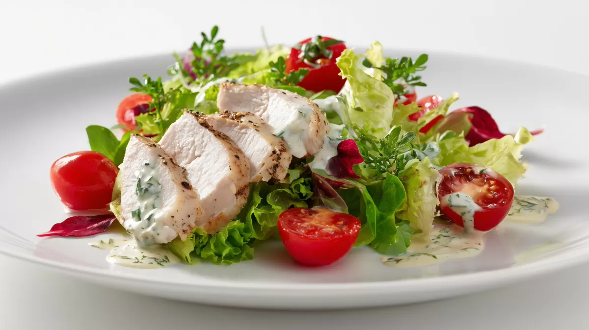 Bistro Salat mit Hühnchenbrust und Kirschtomaten