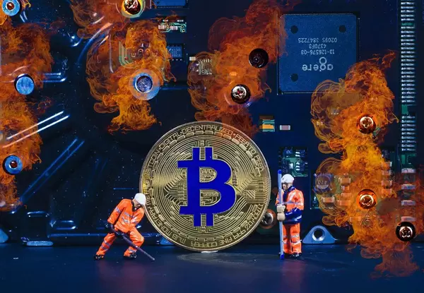 Bitcoin mining with fire flames