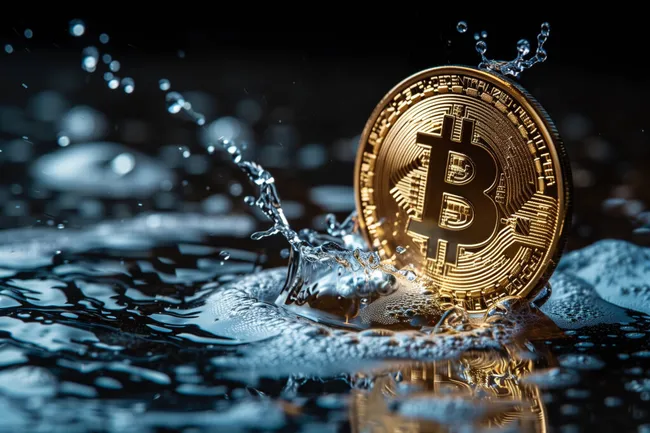 Bitcoin-Münze im Wasser