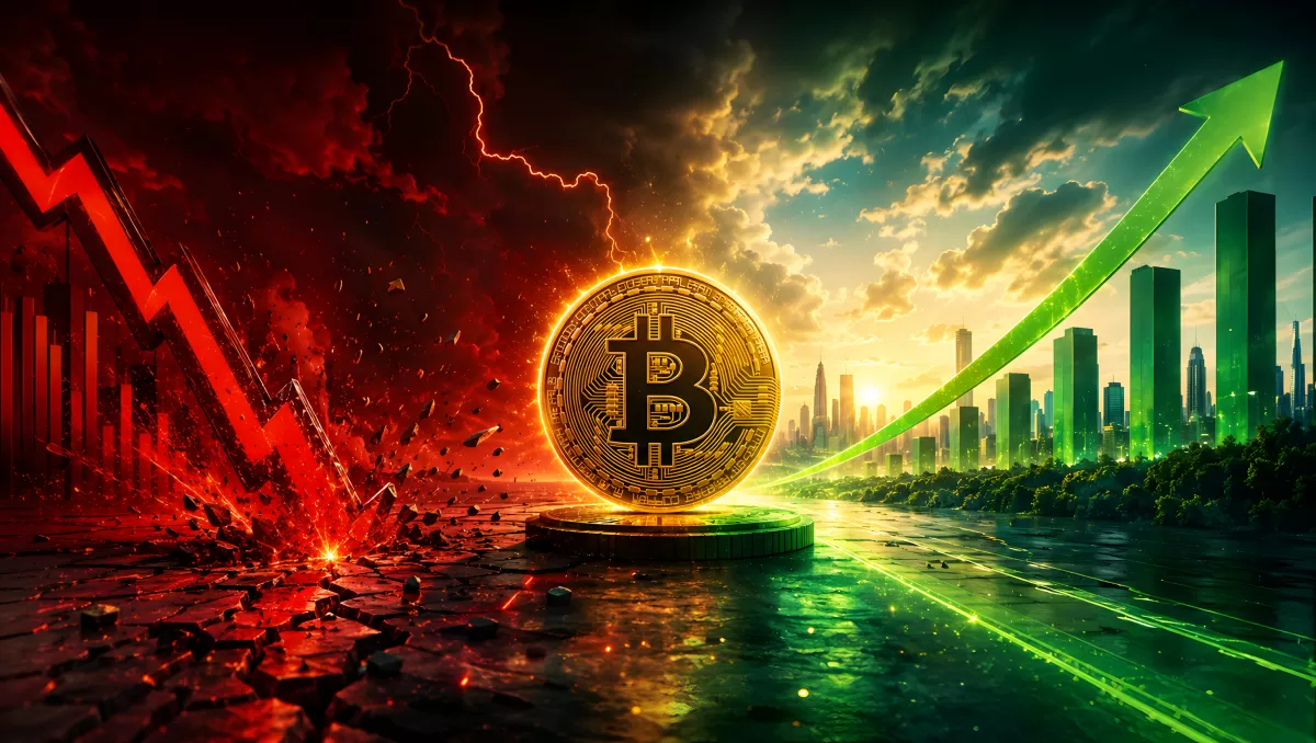 Bitcoin zwischen Kurssturz und Kursanstieg – digitale Grafik