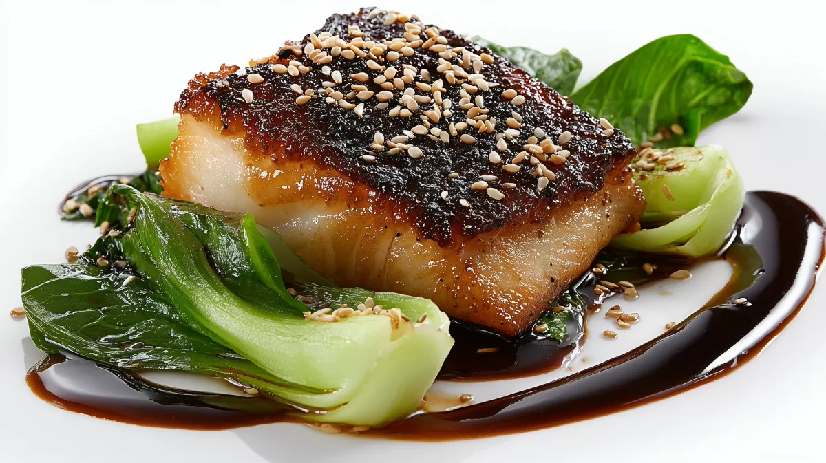 Black Cod mit Miso Glasur auf Pak Choi und Soße