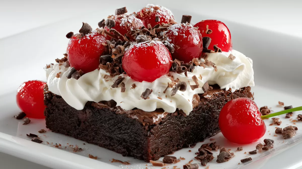 Black Forest Brownie mit Kirschen und Sahne