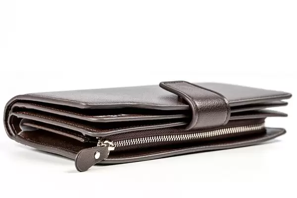 Black leather men's wallet on white background (Flip 2020)