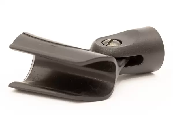 Black Plastic microphone holder isolated above white background