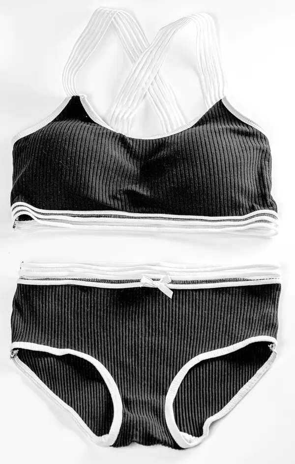 Black sports lingerie set, top view