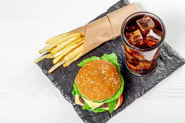 Black stone tray with fast food (Flip 2019)