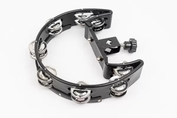 Black wood Tambourine isolated above white background