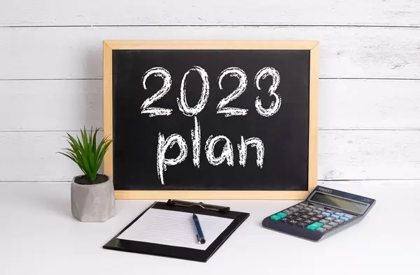 Blackboard with 2023 plan text
