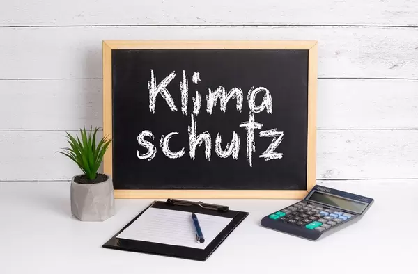 Blackboard with Klimaschutz text