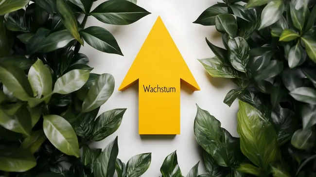 Blätterrahmen mit gelbem Wachstumspfeil