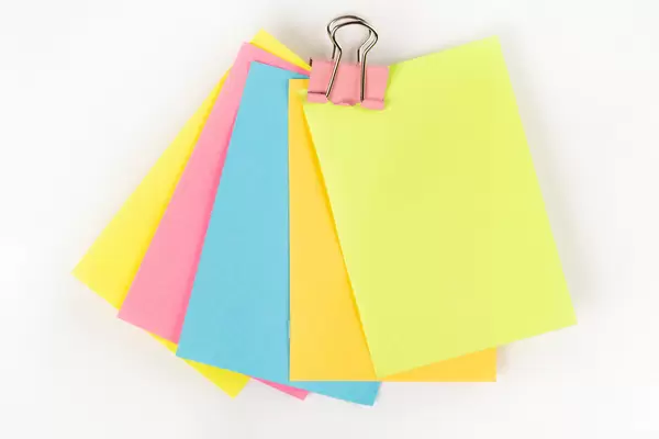 Blank colorful sticky notes on white background