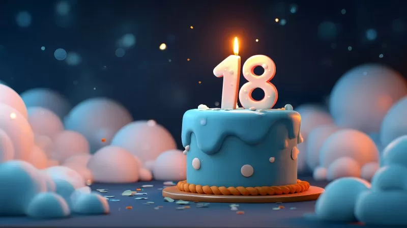 Blaue Comic Geburtstagstorte mit Kerze und Zahl 18