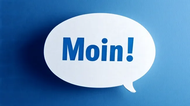 Blaue Sprechblase mit 'Moin!' Aufschrift