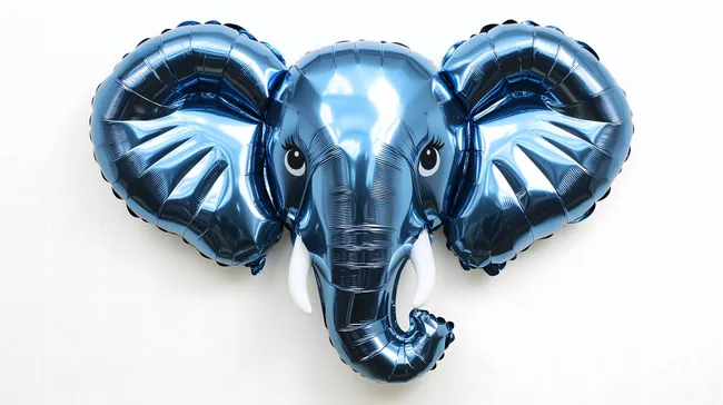 Blauer Elefantenballon mit großen Ohren und freundlichem Gesicht