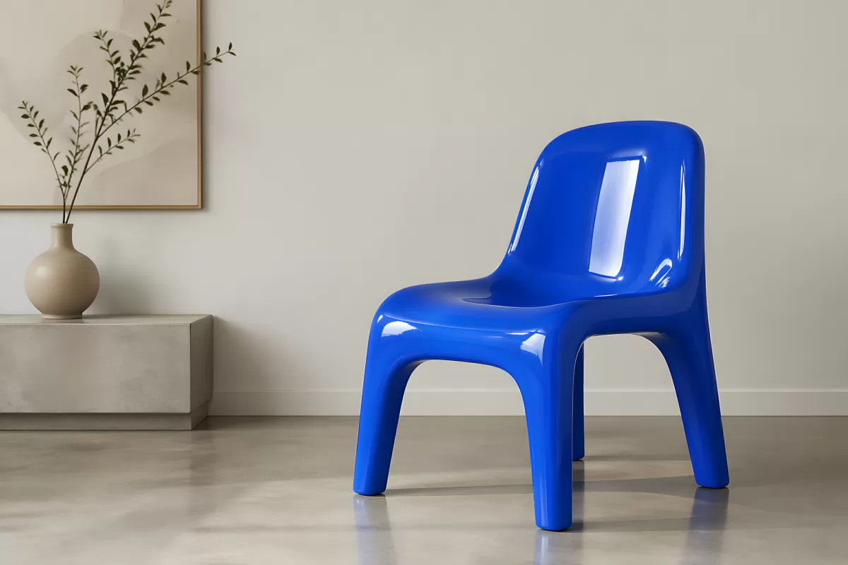 Blauer Hochglanz-Stuhl in modernem Interieur