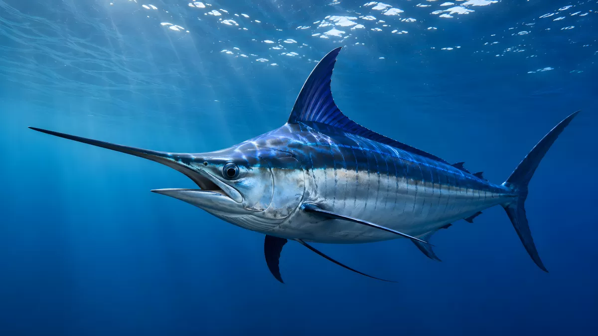 Blauer Marlin schwimmt majestätisch im Ozean