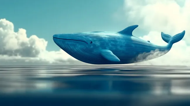 Blauer Wal schwebt über spiegelglatter Meeresoberfläche