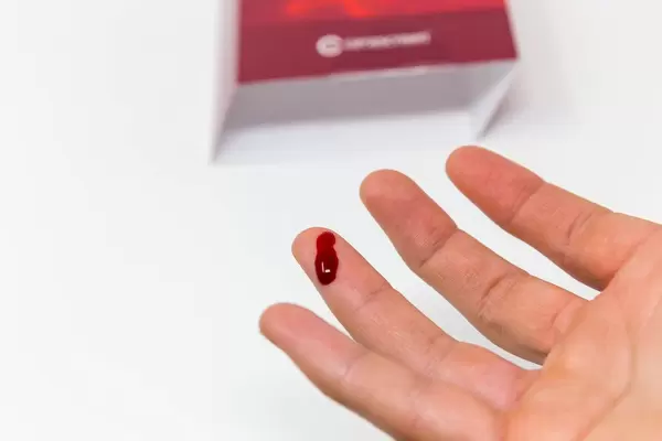 Bleeding finger after taking SARS-CoV-2 antibody test with fingerprick blood testing system