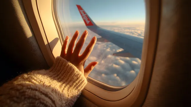 Blick aus dem Flugzeugfenster bei Sonnenaufgang