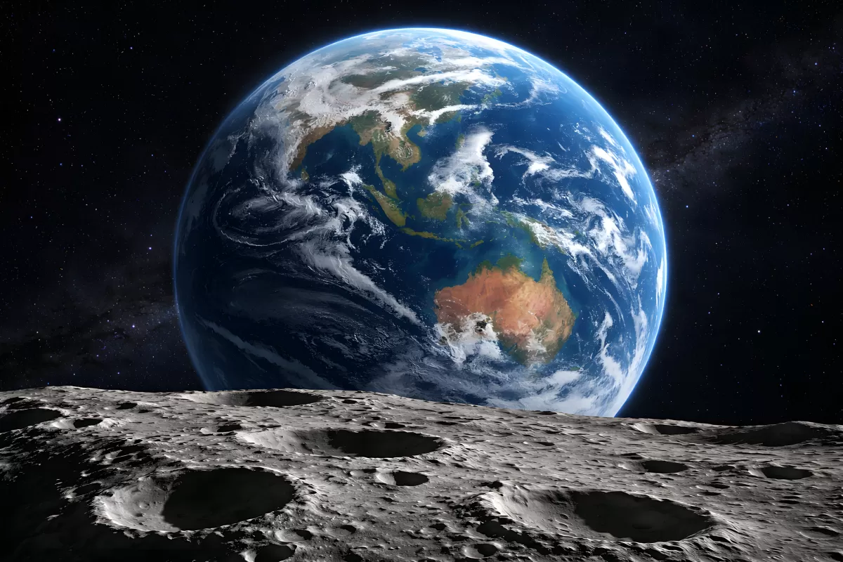 Blick vom Mond auf die Erde mit Australien