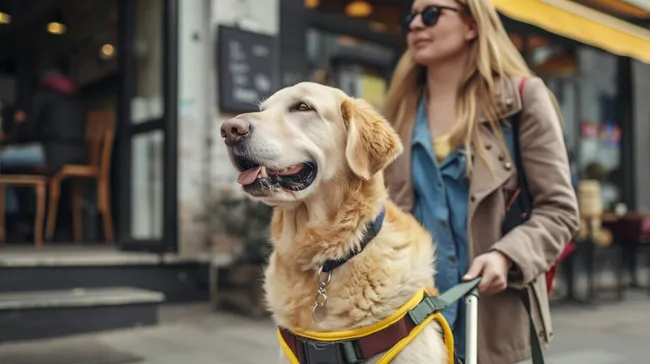Blindenhund unterstützt Besitzerin sicher durch die Stadt