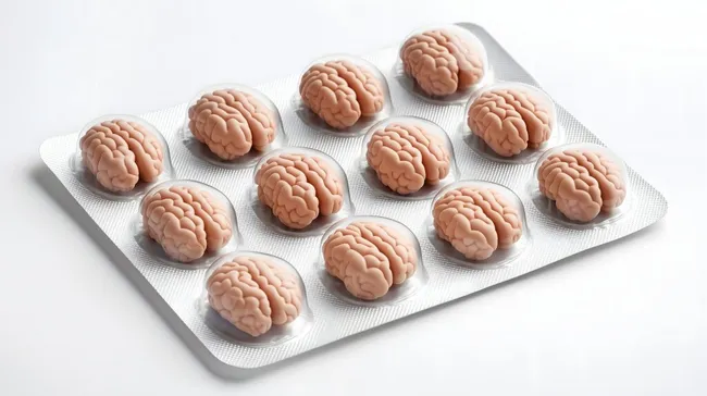 Blisterpackung mit nachgeahmten Gehirnen in Nahaufnahme