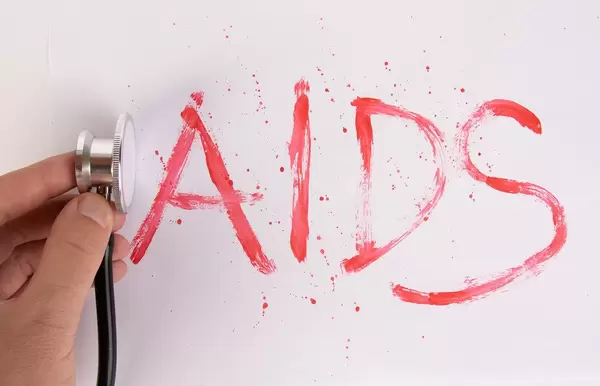 Bloody word AIDS with stethoscope