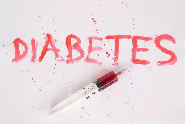 Bloody word Diabetes with injection needle