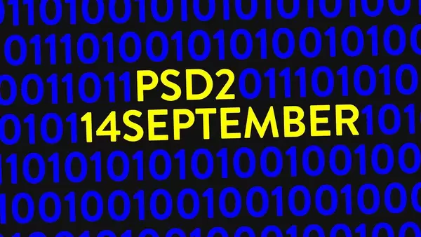 Blue binary code on screen with text PSD2 14 September