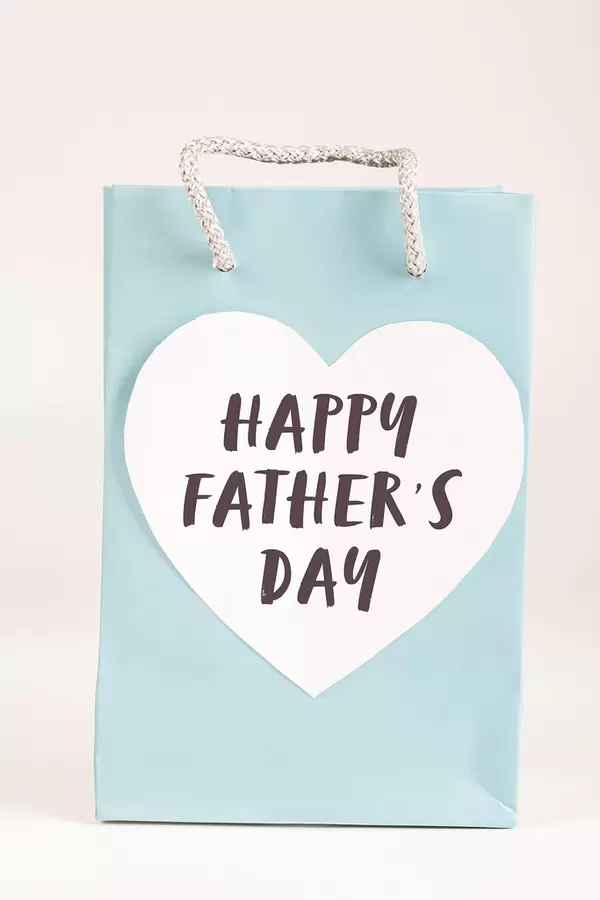 Blue gift bag with the words Happy Father's Day