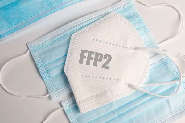 Blue medical face masks with FFP2 mask