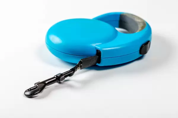 Blue retractable leash for dog top on white background (Flip 2020)