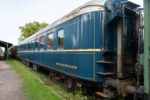 Blue retro sleeping car of German railways (Deutsche Bahn)