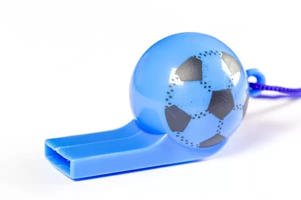 Blue whistle on white background