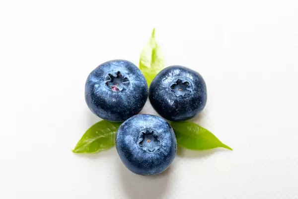 Blueberries with leaves and drops of water. The view from the top (Flip 2019)