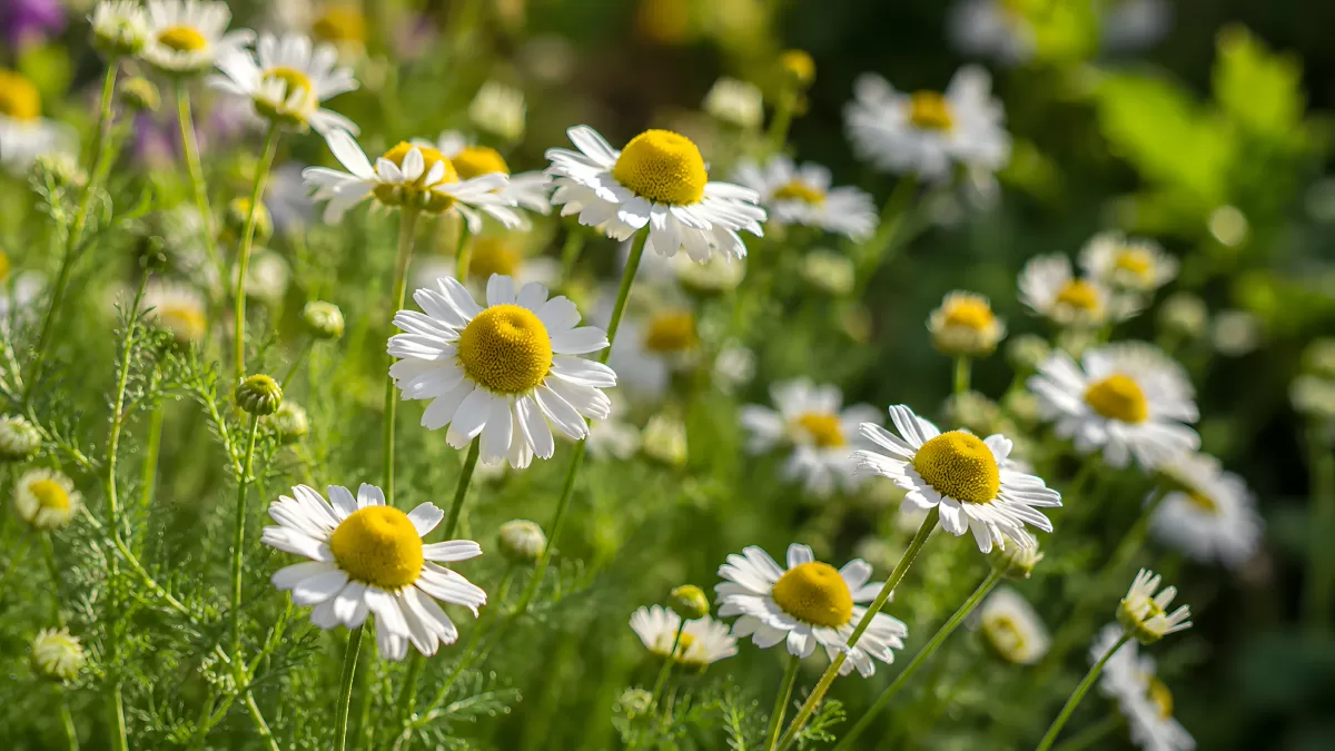 Blühende Kamille auf einer sonnigen Sommerwiese