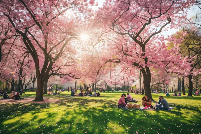 Blühende Kirschbäume im Park